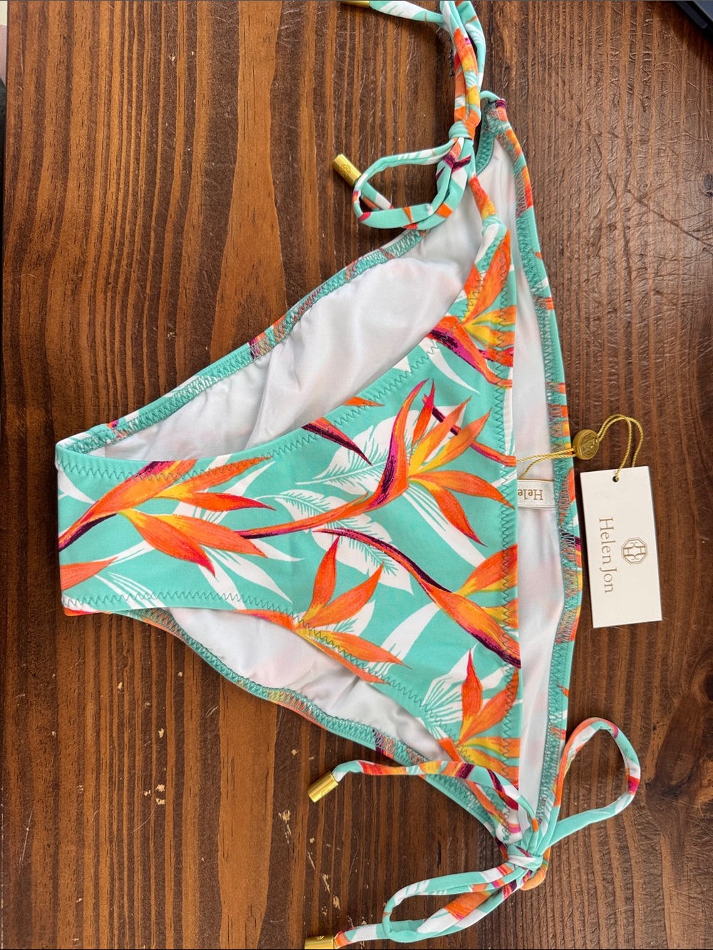 Helen Jon Aqua & Orange Tropical Tie-Side Bikini Bottom